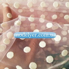 Ткань Сетка флок горох (пудра)